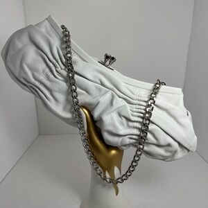 NWT BCBGMaxAzaria white leather ruched clutch purse